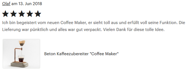 Coffee Maker, 5 Sterne Kundenbewertung