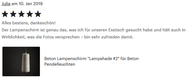 Beton Lampenschirm, 5 Sterne Kundenbewertung