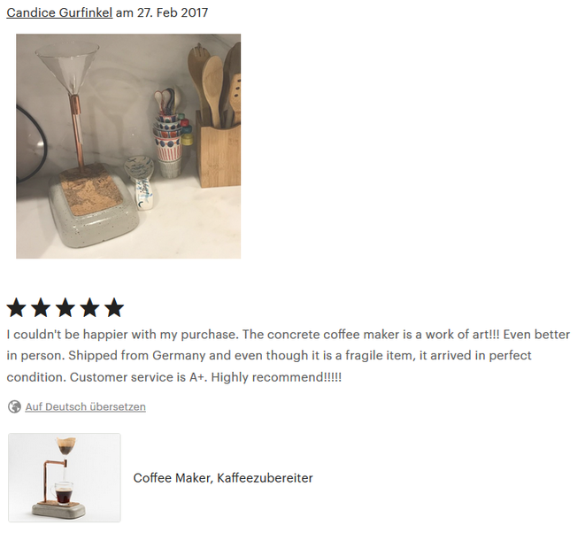 Coffee Maker, 5 Sterne Kundenbewertung