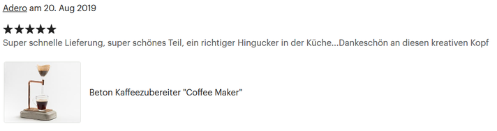 Coffee Maker, 5 Sterne Kundenbewertung